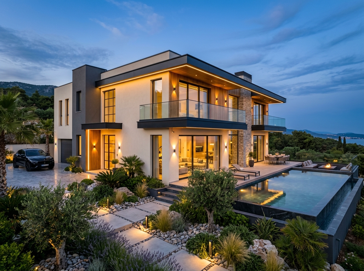Modern Lüks Villa Dış Cephe Boya ve Aydınlatma