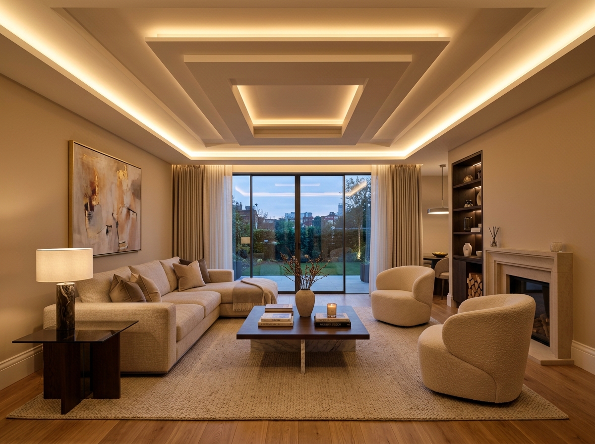 Modern Salon Gizli Işık Alçıpan ve İç Cephe Boya